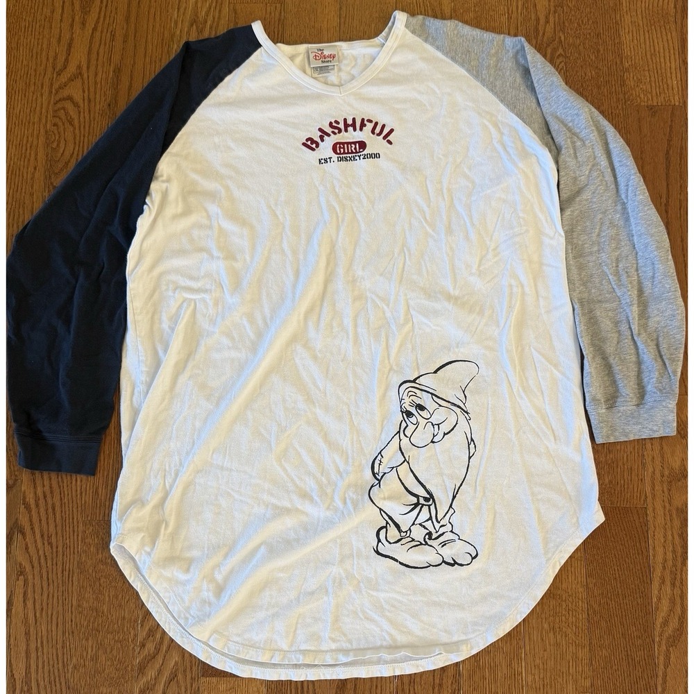 Vtg Walt Disney Store Bashful T-Shirt Gray Color Block Extra Long Women's L/XL